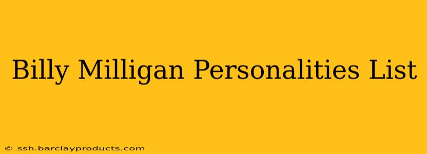 Billy Milligan Personalities List